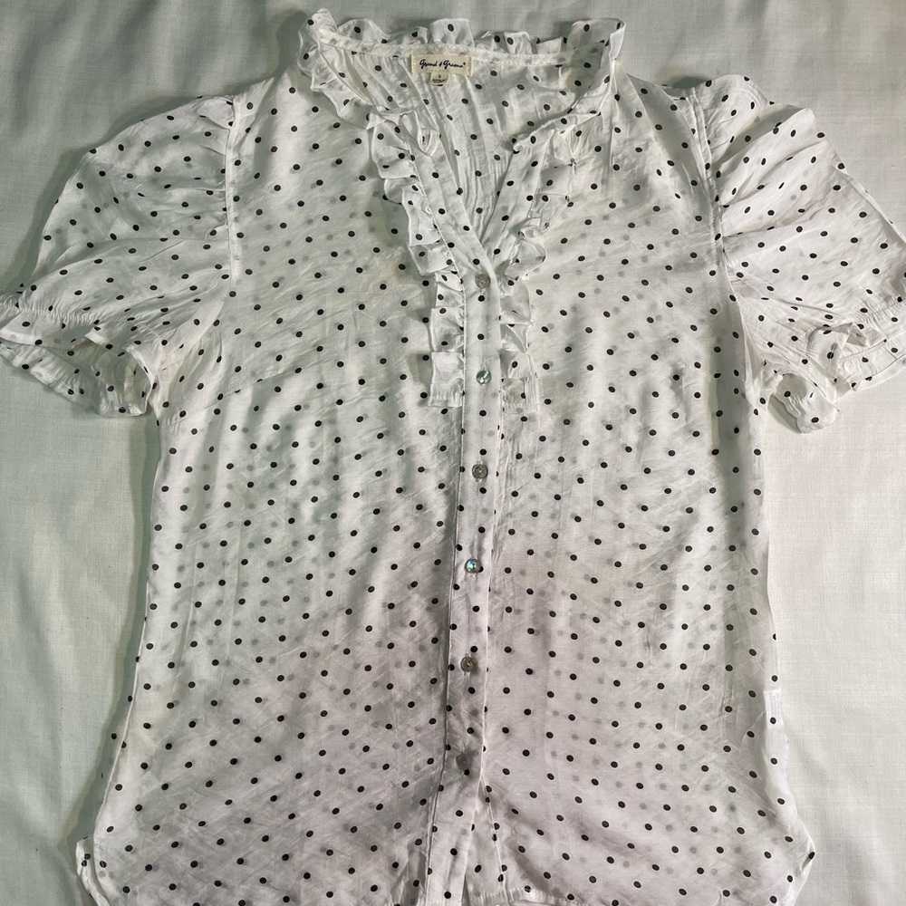 Grand & Greene Black Polka Dot Ruffle Top